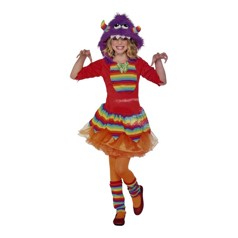 Rainbow Monster Girl's Child Size Small 4-6 Halloween Costume Furry Hood New